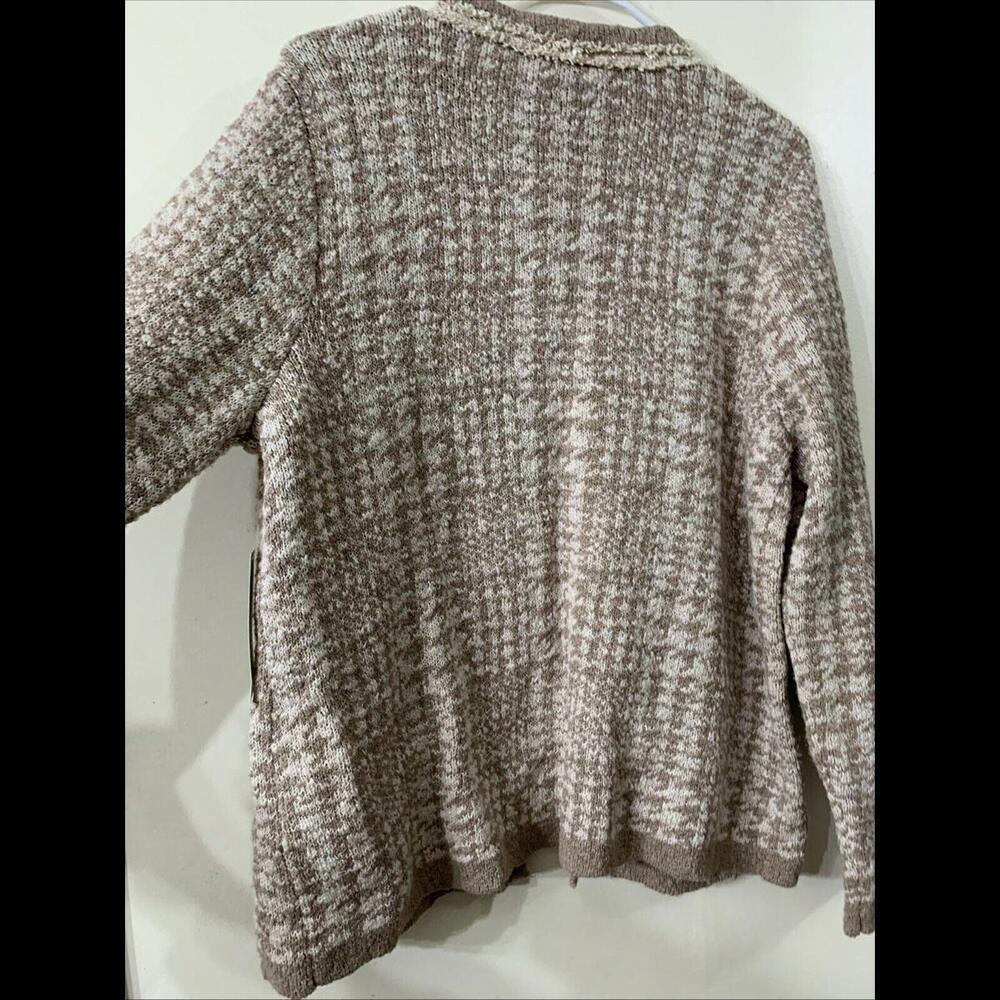 Womens Sz M Creme Open Front Crochet Long Sleeve Cardigan Pearls Cottage… - Picture 6 of 6